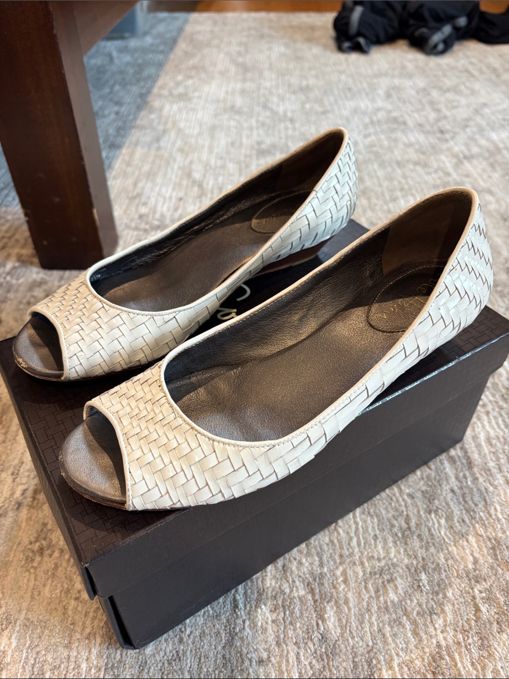 Cole Haan Cream Woven Peep-Toe Flats